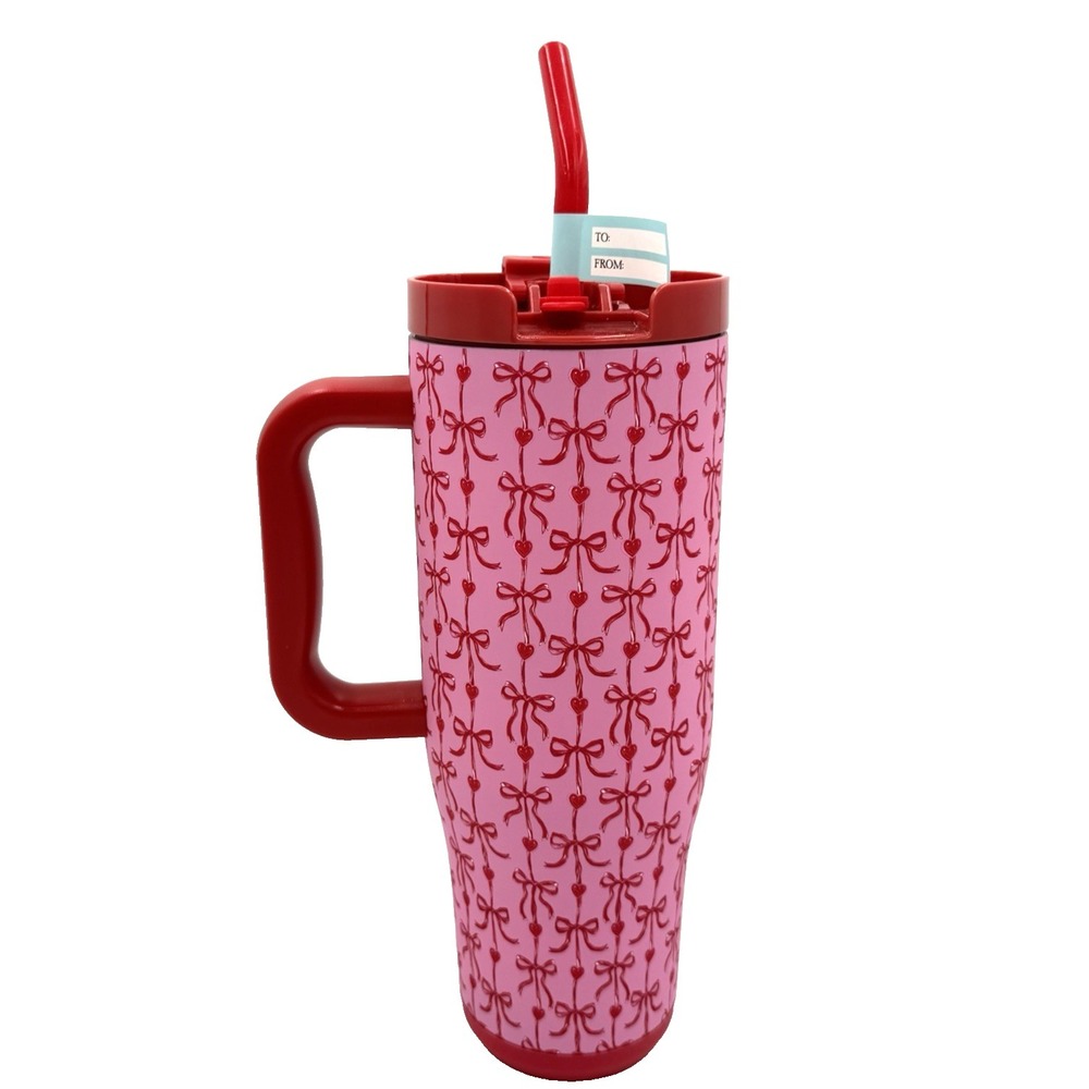 Simply Southern Pink Bow 40oz Tumbler with Handle and Reusable Straw Travel NEW - Picture 7 of 11